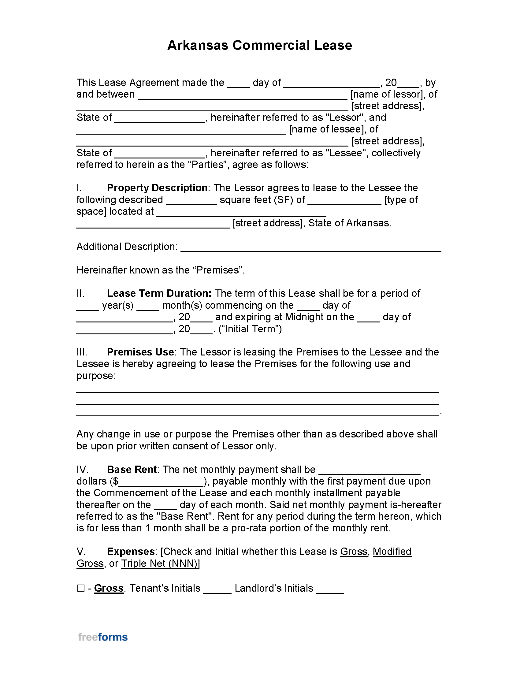 Free Arkansas Commercial Lease Agreement Template Pdf Word Rtf