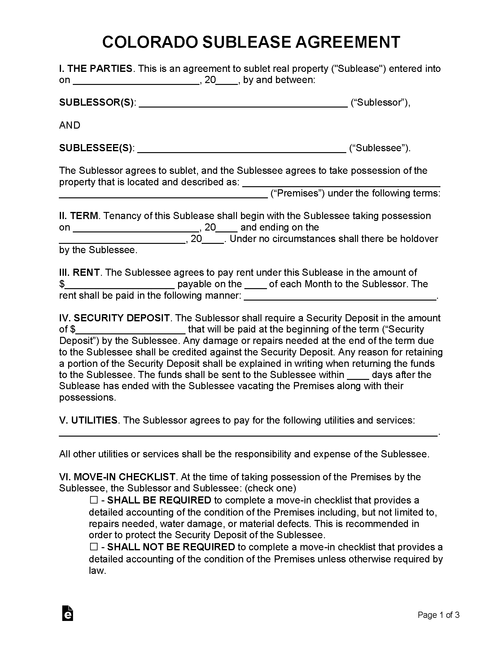 Free Colorado Lease Agreement Templates 6 PDF WORD RTF