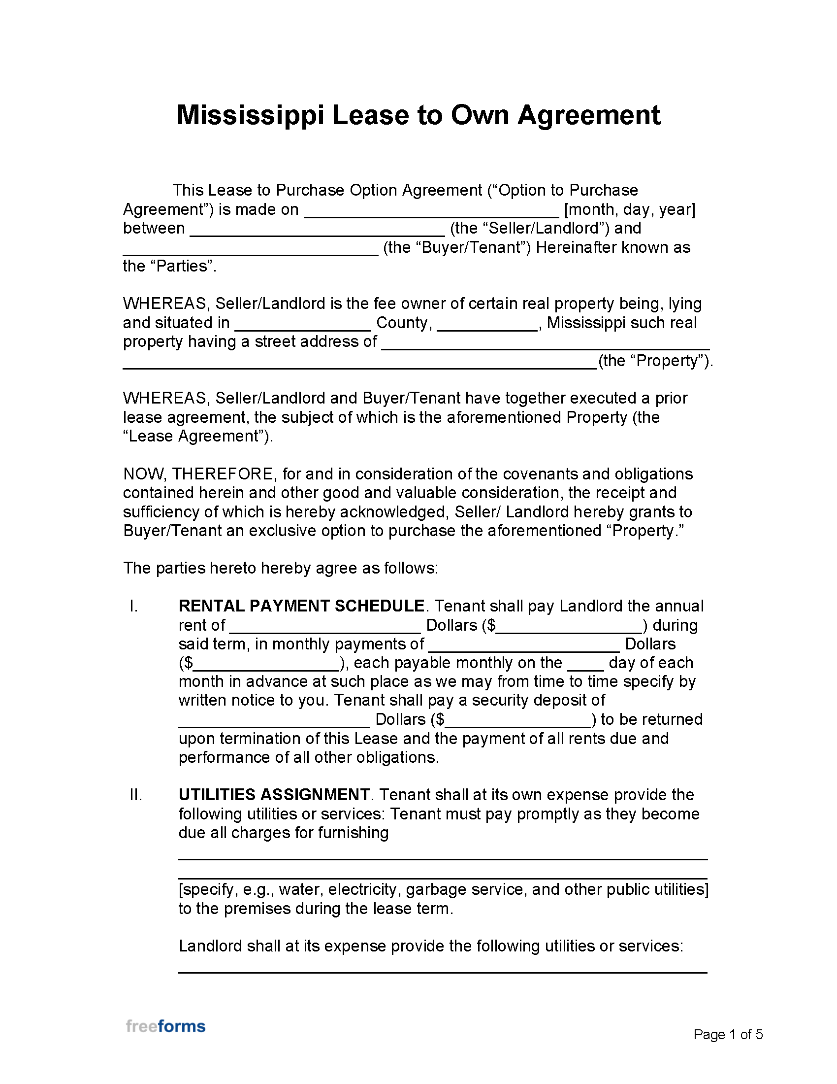 Free Mississippi Lease Agreement Templates 6 PDF WORD RTF