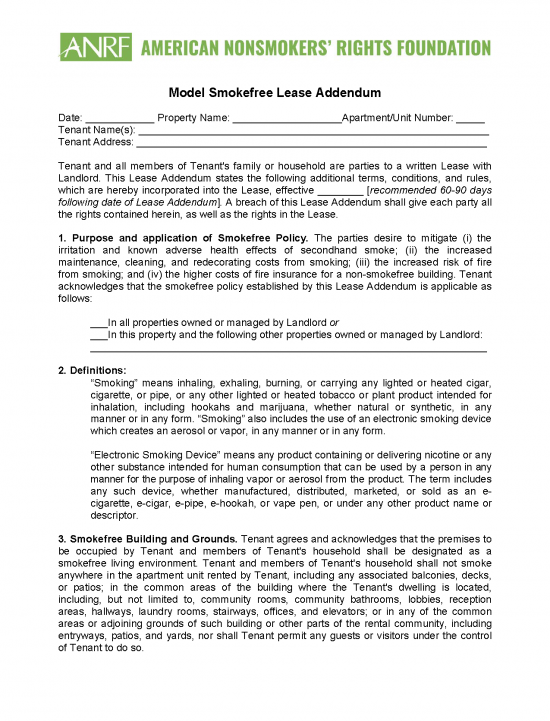 Free Non-Smoking Lease Addendum - Template | PDF