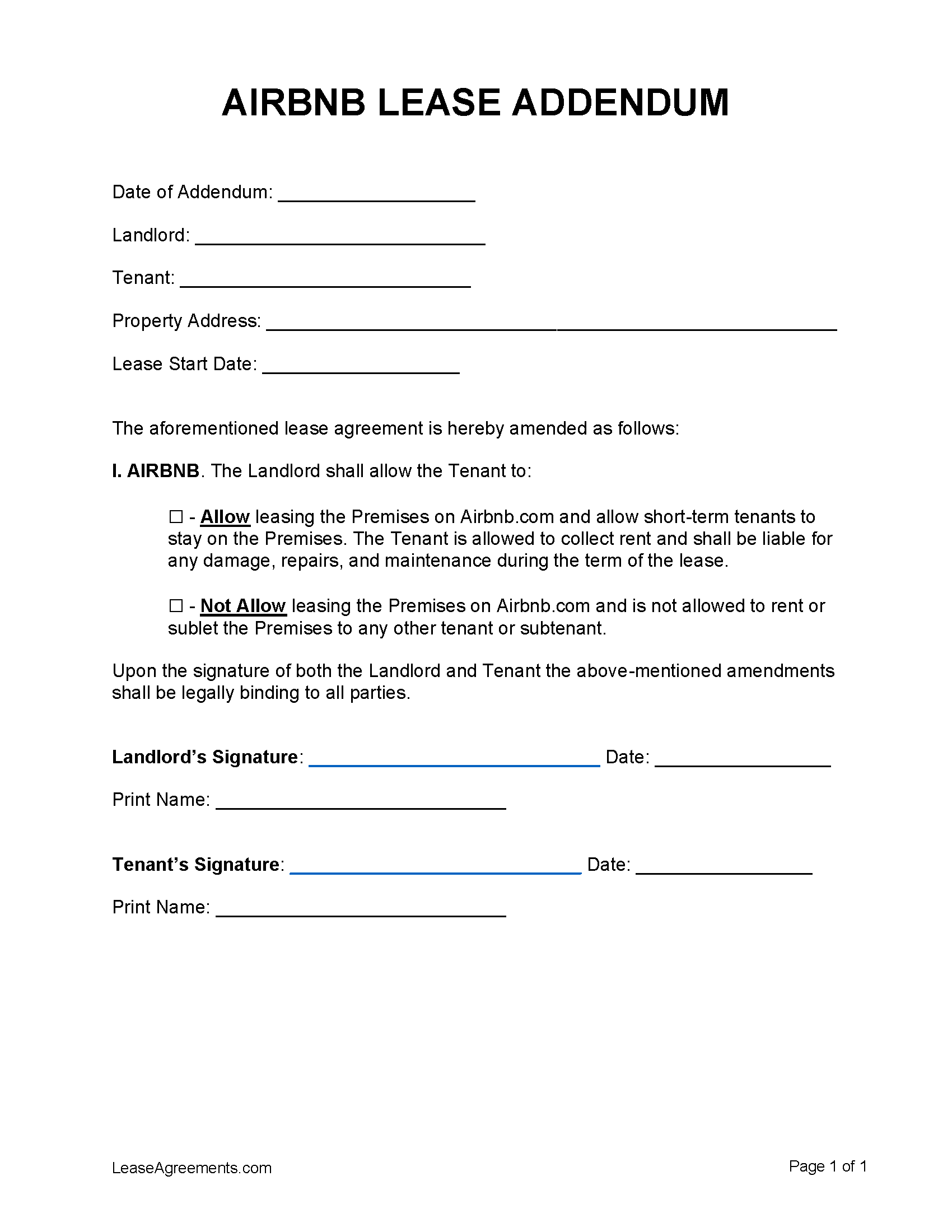 Free Airbnb Lease Addendum Template PDF WORD RTF