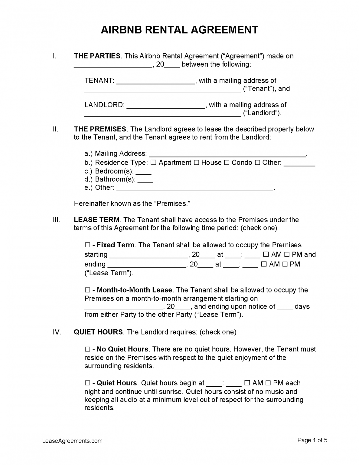 Free Airbnb Rental Lease Agreement Template PDF WORD RTF
