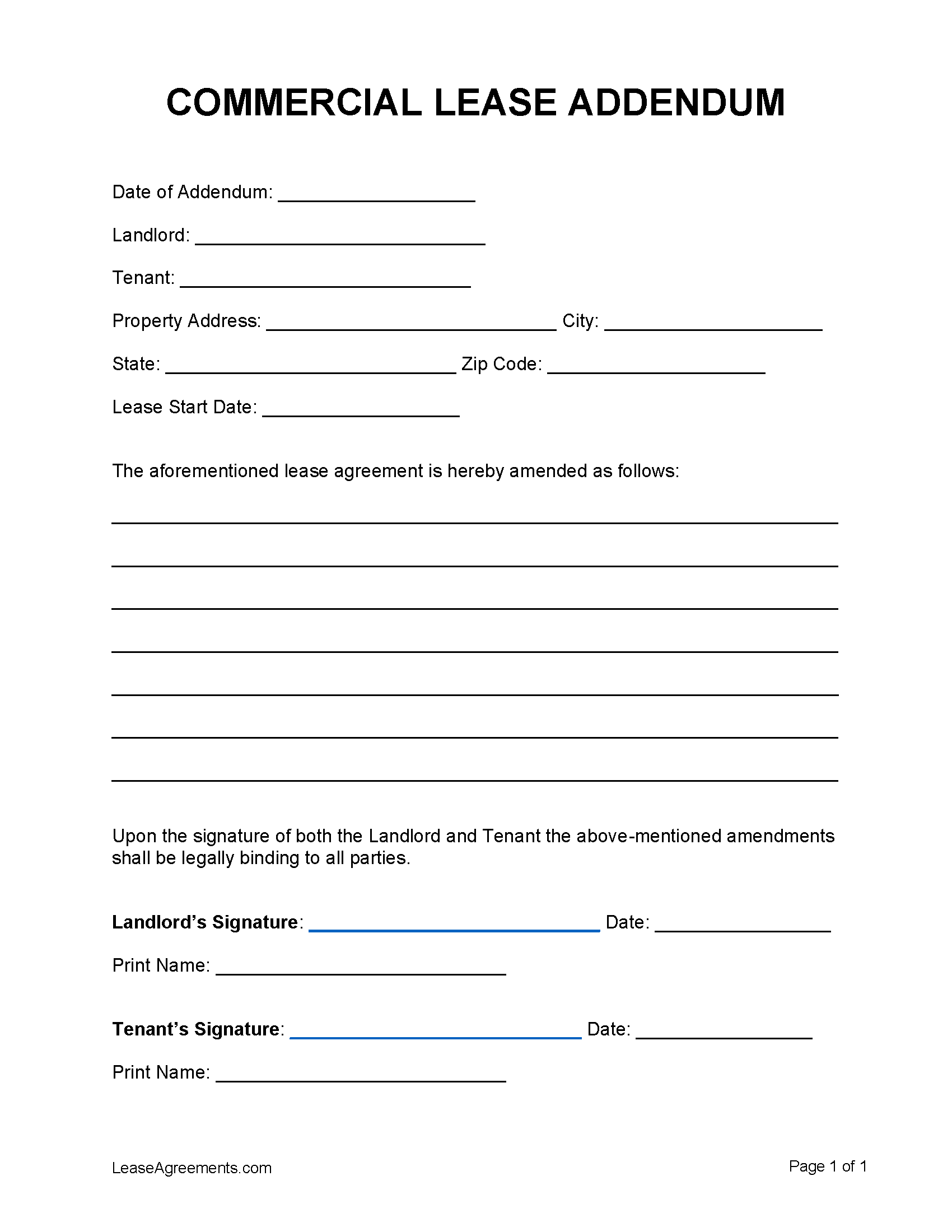 Free Commercial Lease Addendum Template PDF WORD RTF