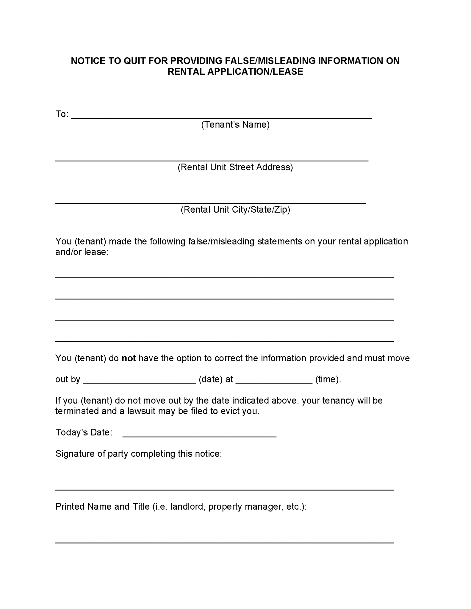 Free Eviction Notice Template (Notice to Quit) | PDF | WORD | RTF