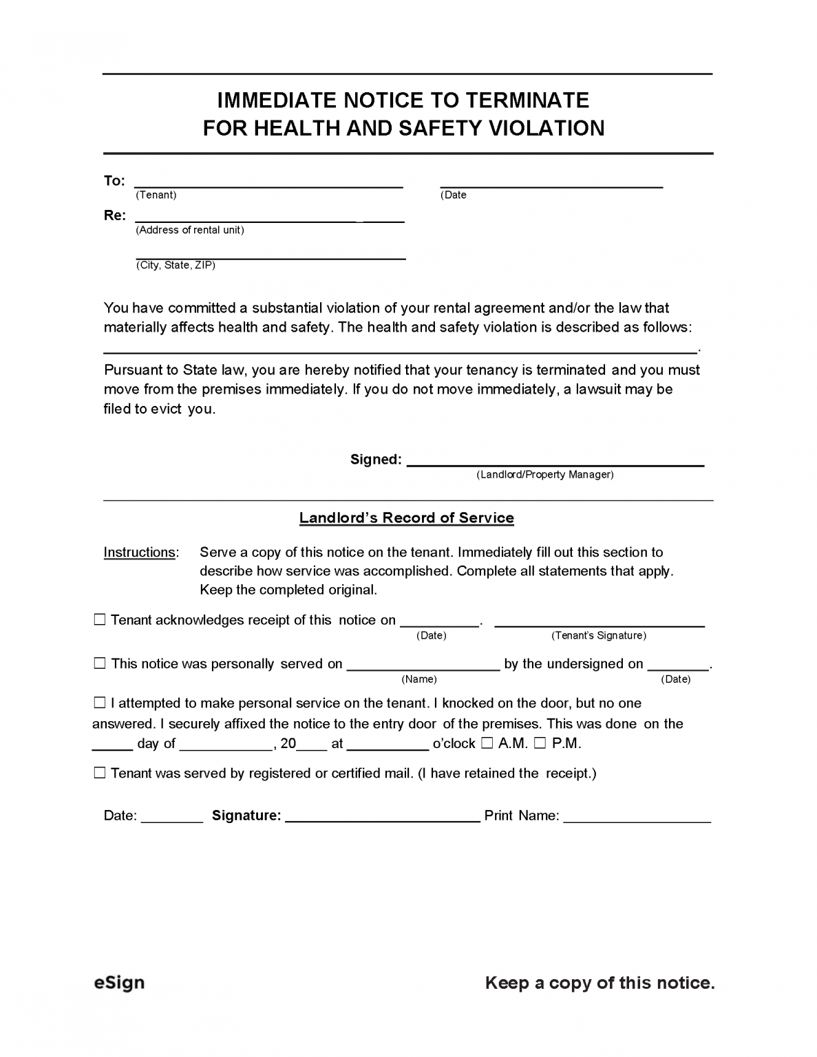 Free Eviction Notice Template (Notice to Quit) | PDF | WORD | RTF
