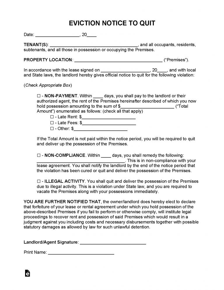 Eviction Notice Template (Notice to Quit)