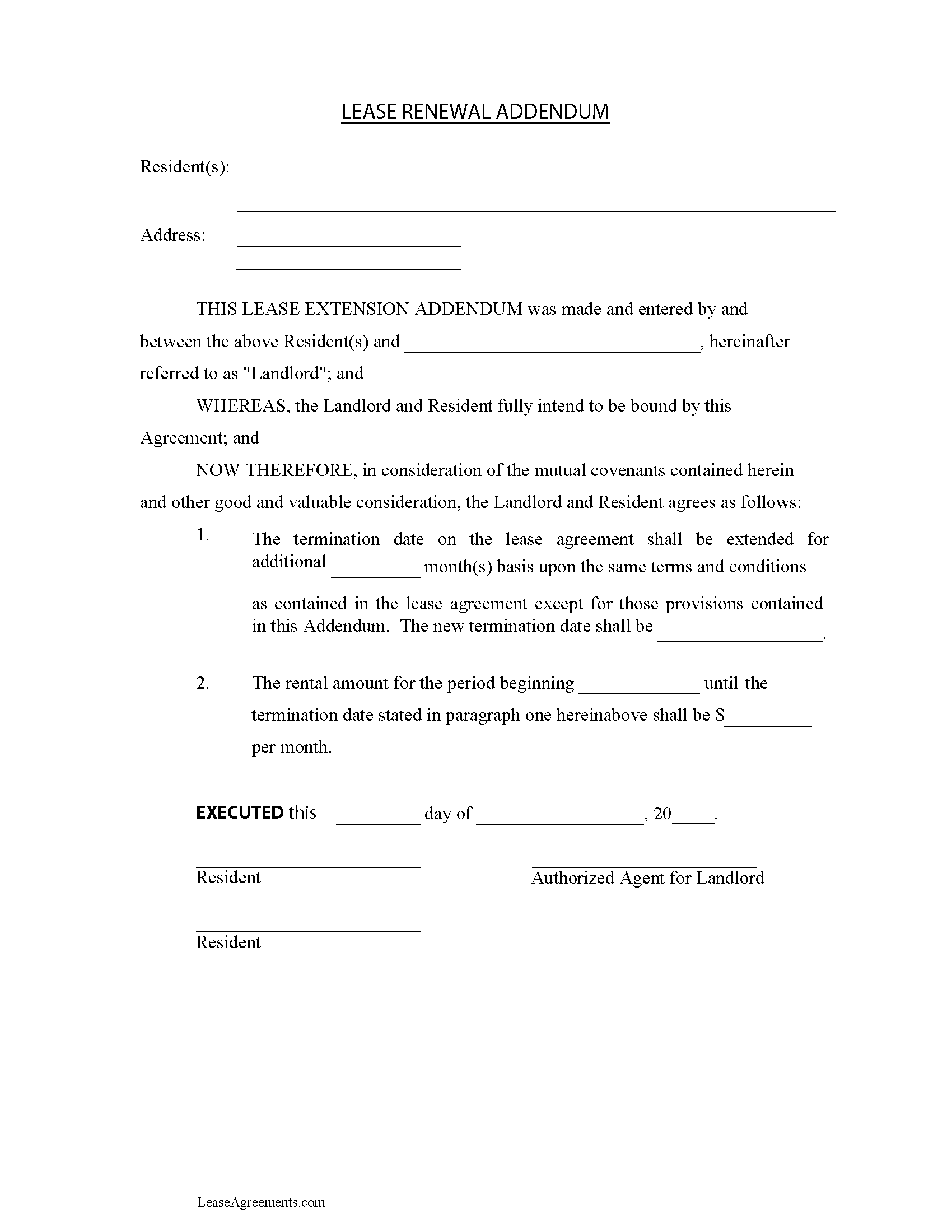 Free Lease Renewal Addendum Template PDF WORD RTF
