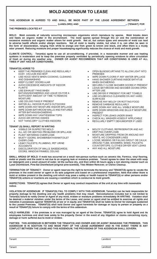 Free Mold Lease Addendum Template PDF
