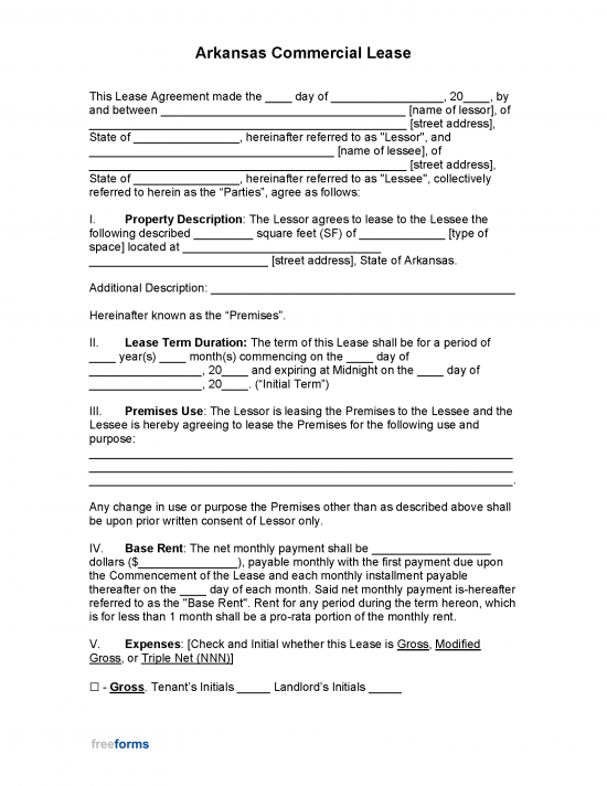 Free Arkansas Commercial Lease Agreement Template | PDF | WORD | RTF