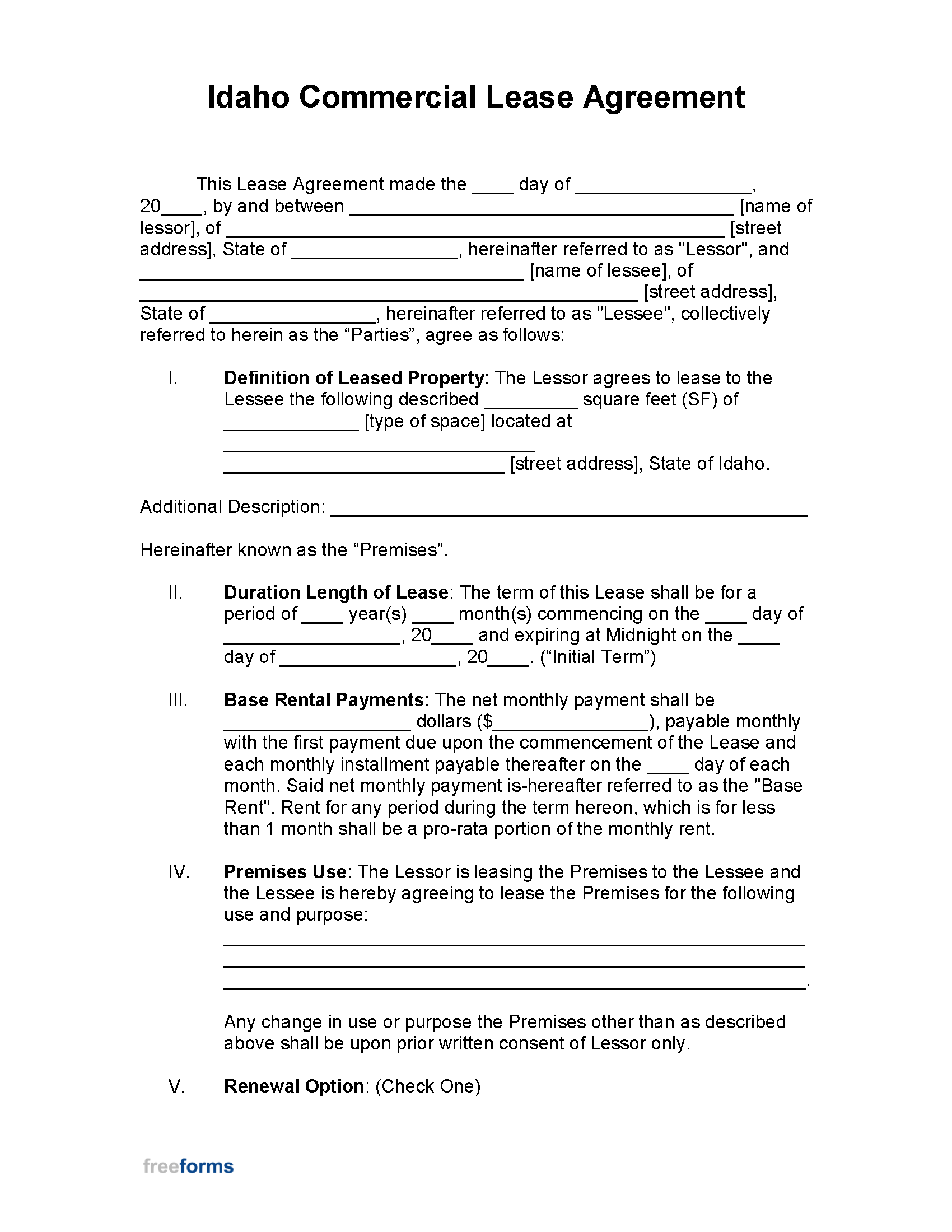 Free Idaho Commercial Lease Agreement Template | PDF | WORD | RTF