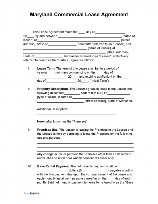 Free Maryland Commercial Lease Agreement Template | PDF | WORD | RTF