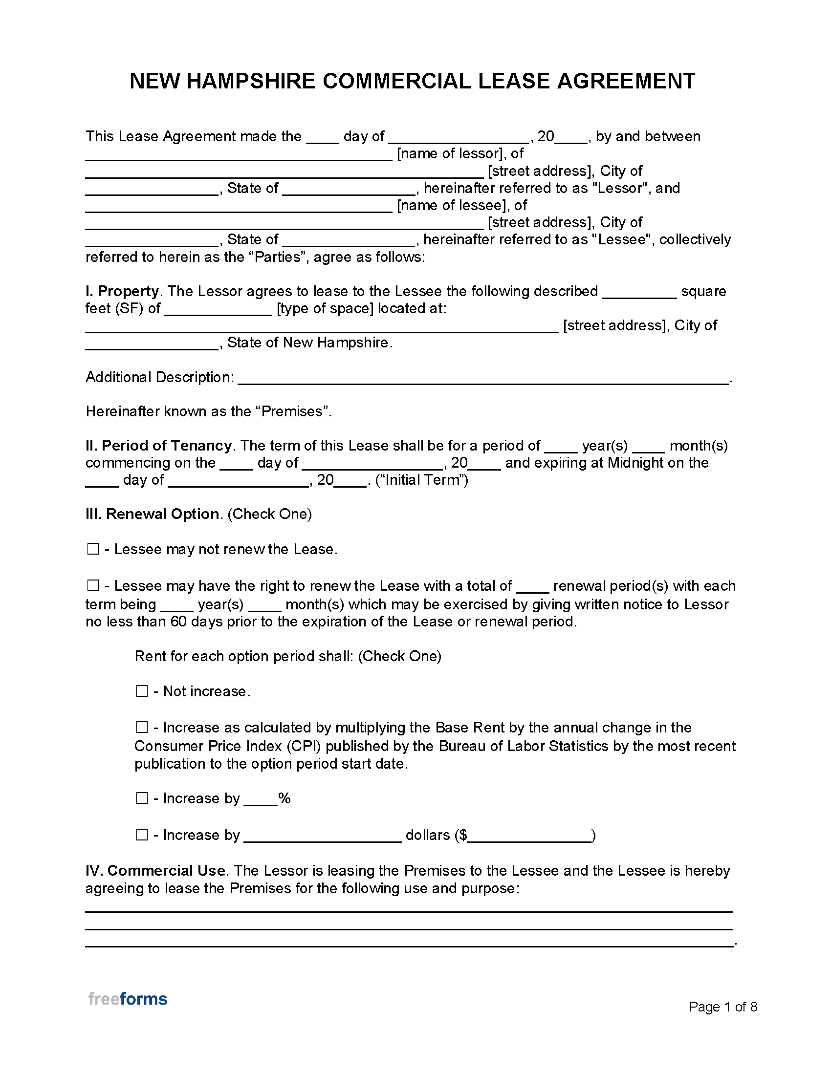 Free New Hampshire Commercial Lease Agreement Template | PDF | WORD | RTF