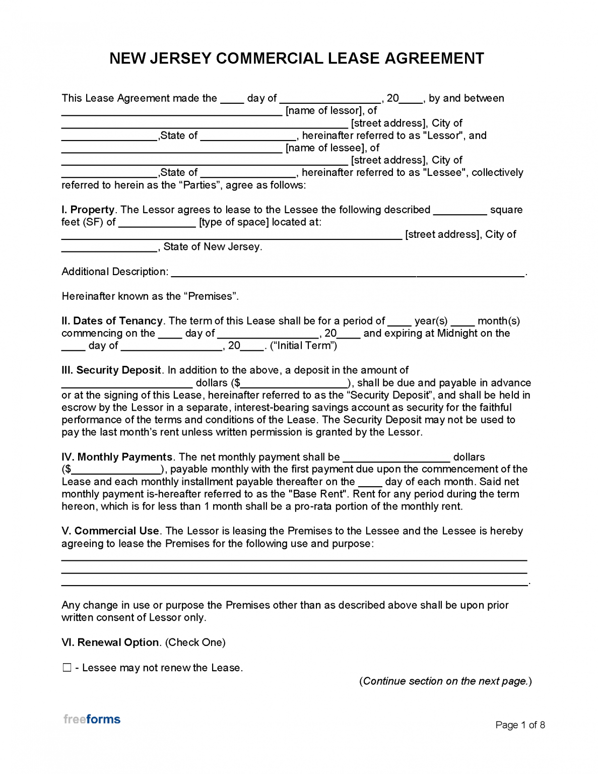Free New Jersey Commercial Lease Agreement Template PDF WORD RTF