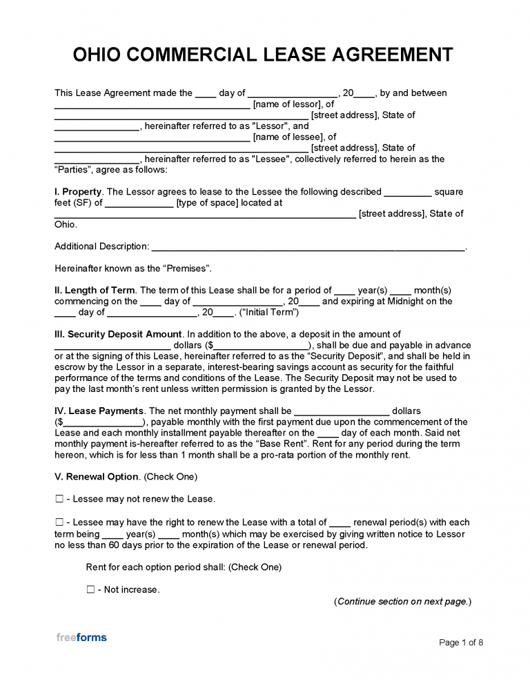 Free Ohio Commercial Lease Agreement Template | PDF | WORD | RTF