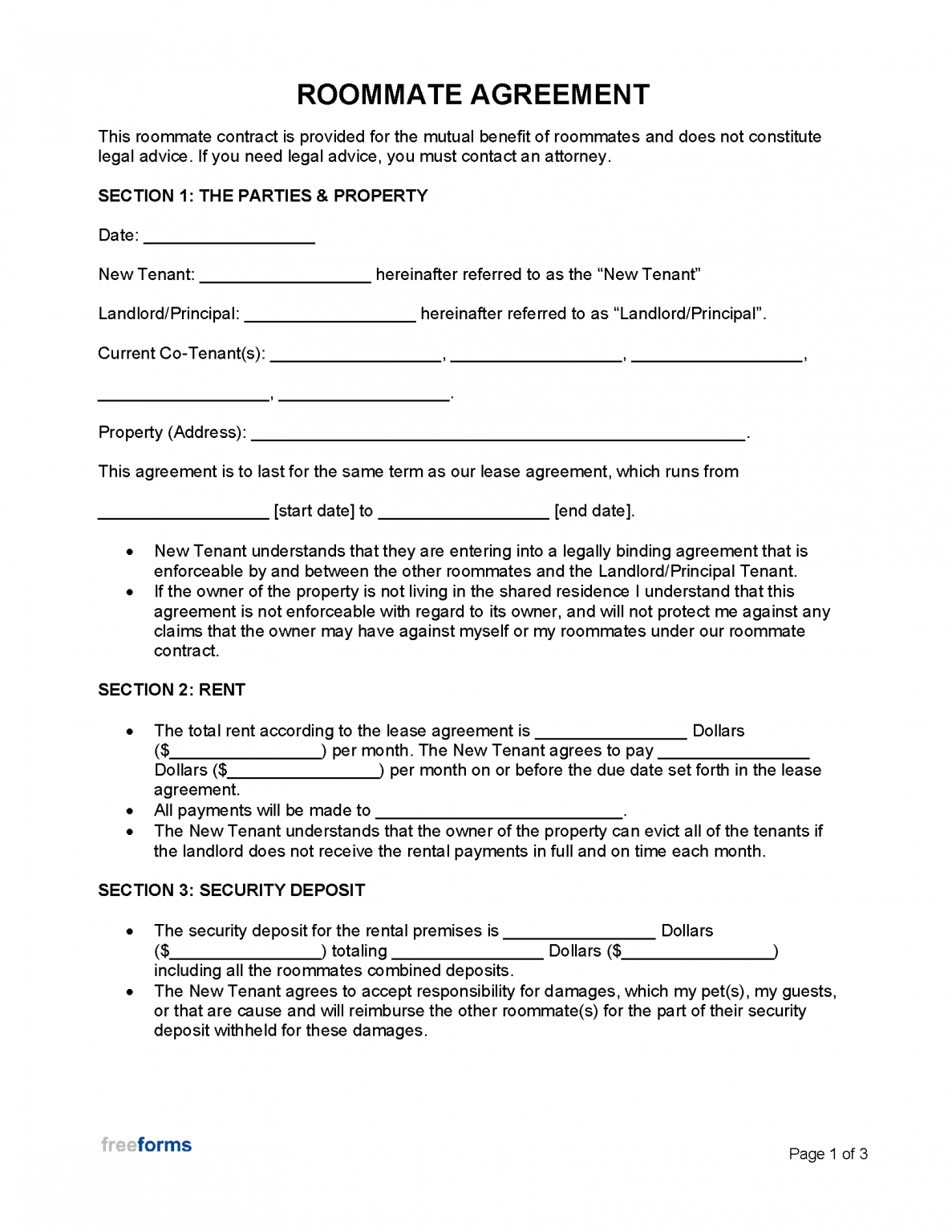 Free Roommate Agreement Template | PDF | WORD | RTF