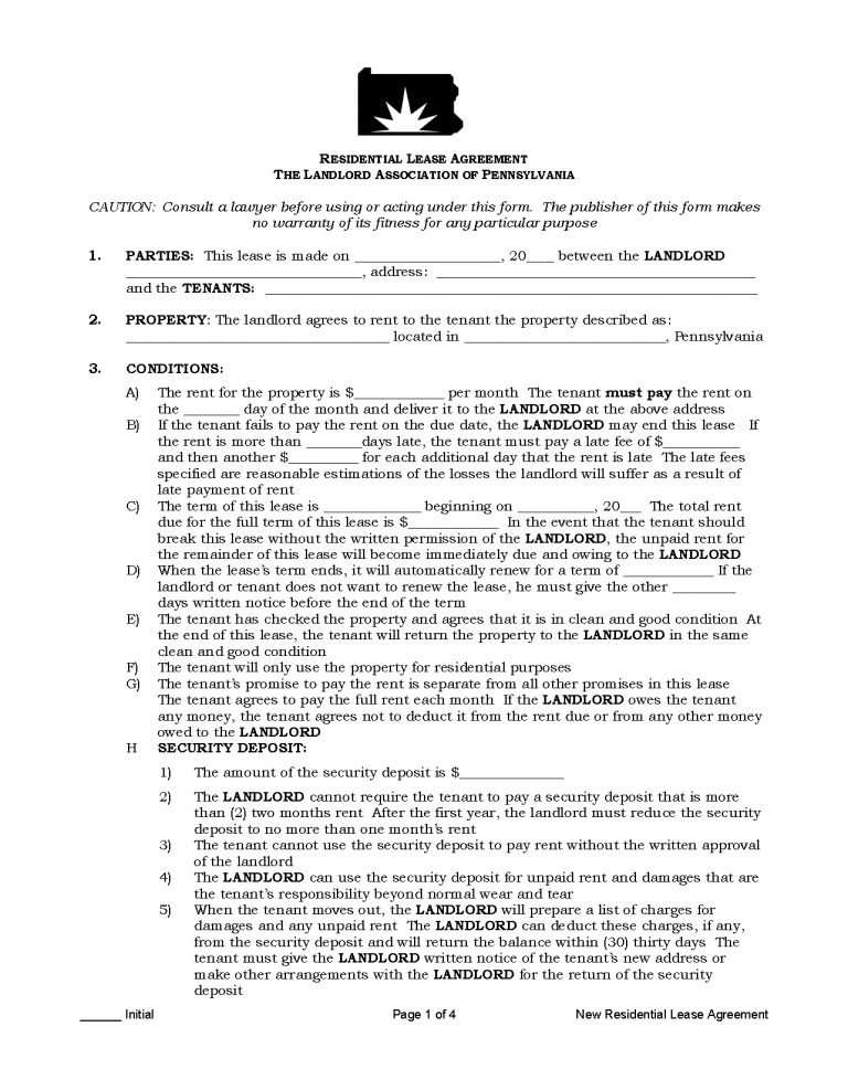 Free Pennsylvania Lease Agreement Templates 6 Pdf Word Rtf 2202