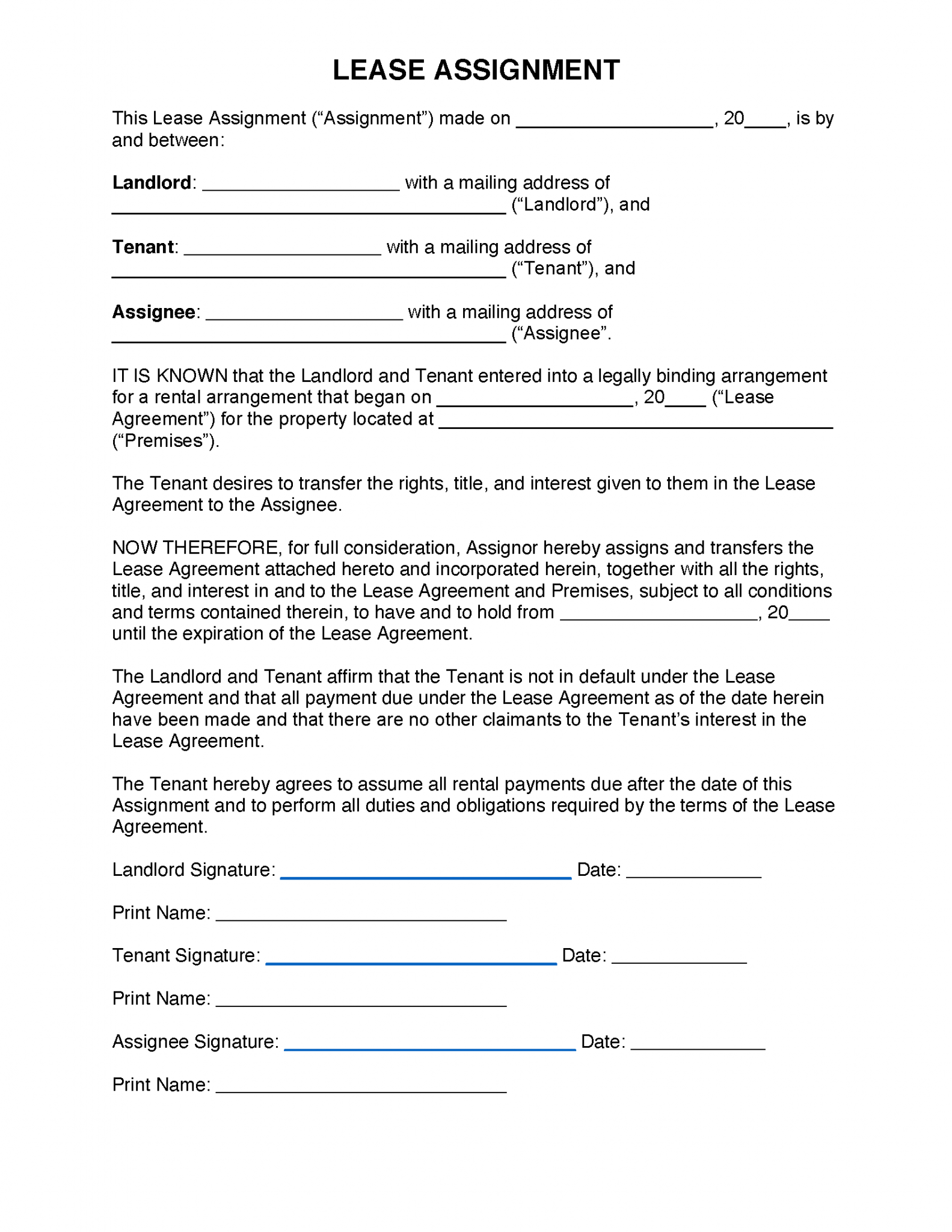 assignment to lease