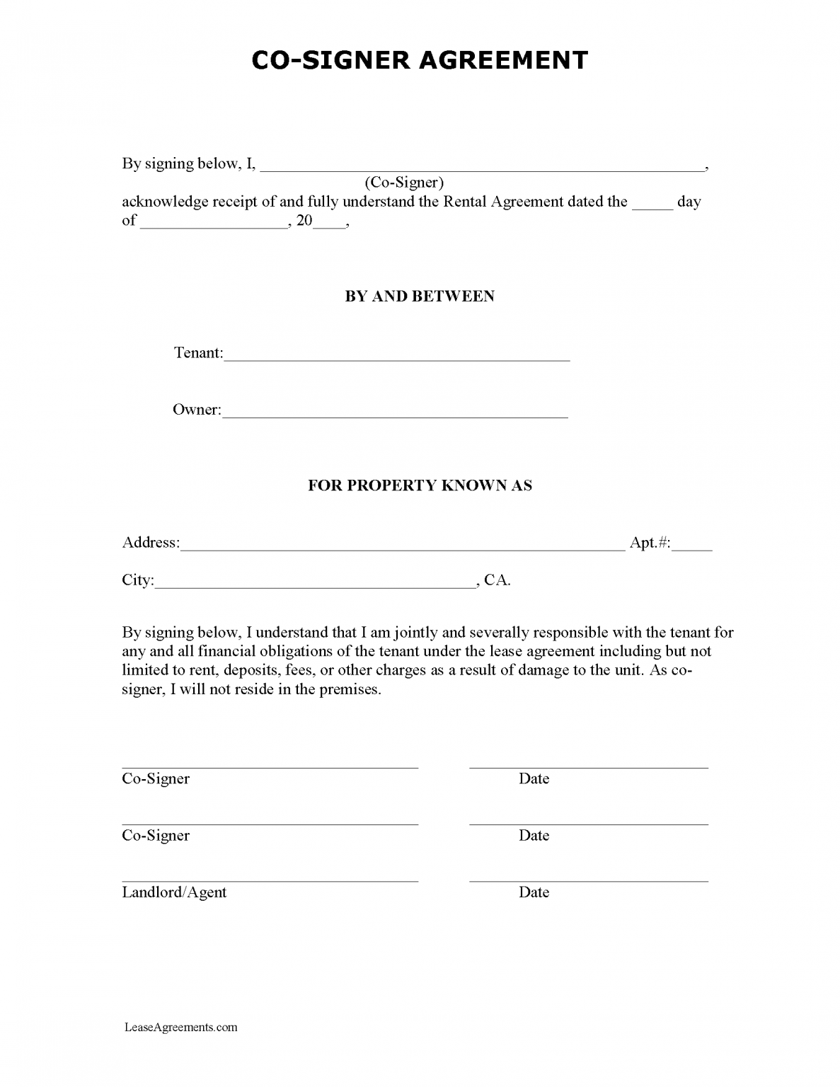 Free Co-Signer Lease Addendum | PDF