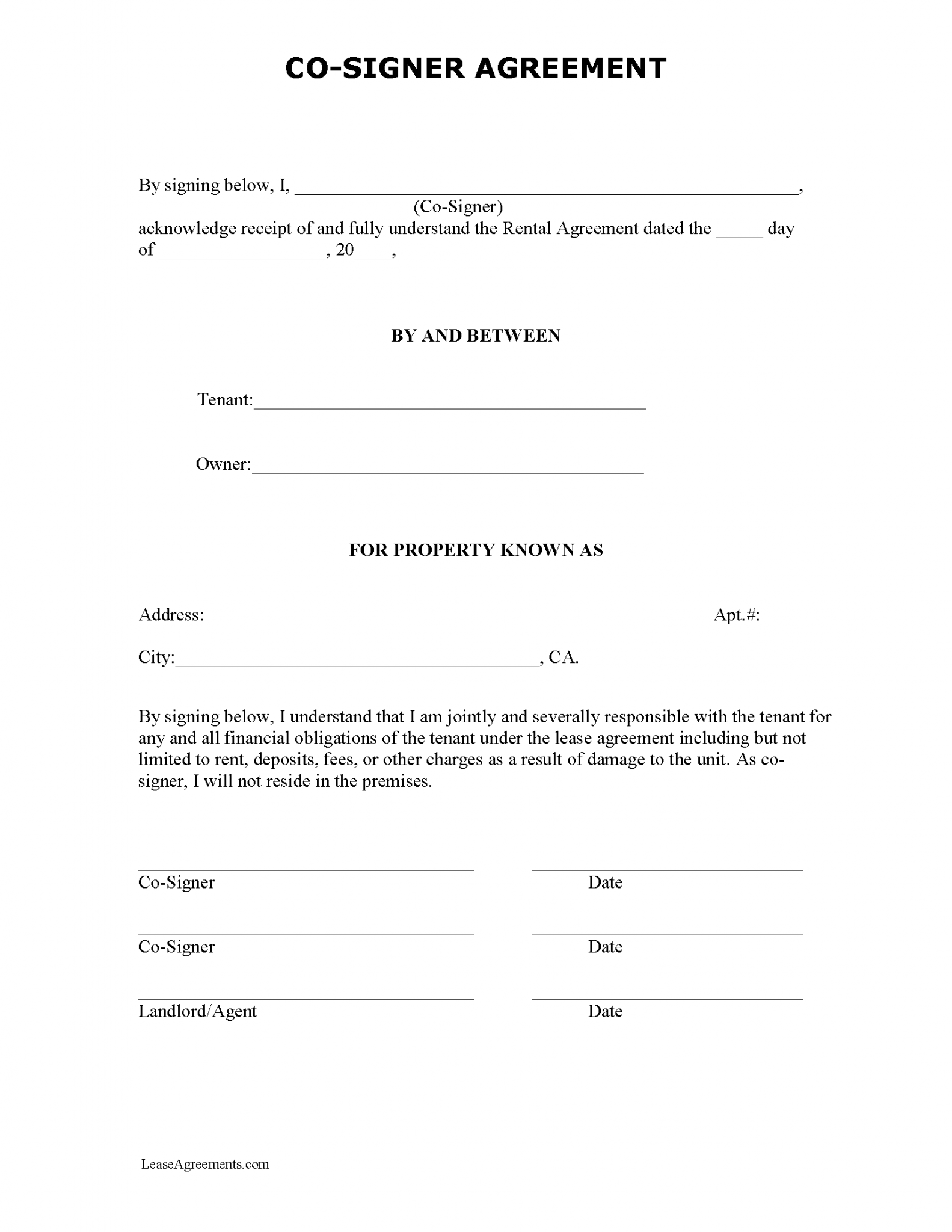 Free Co-Signer Lease Addendum | PDF