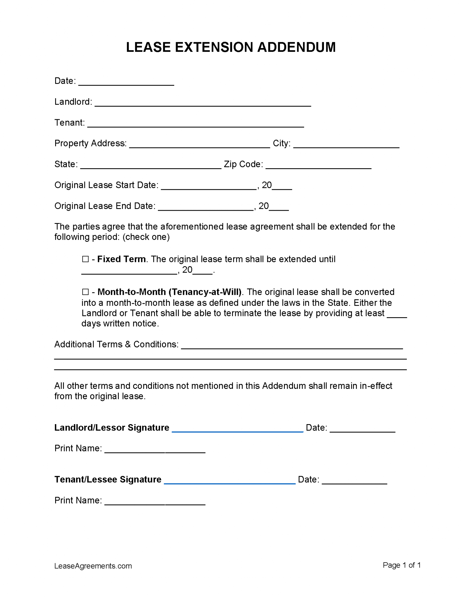 Addendum To Lease Agreement Template