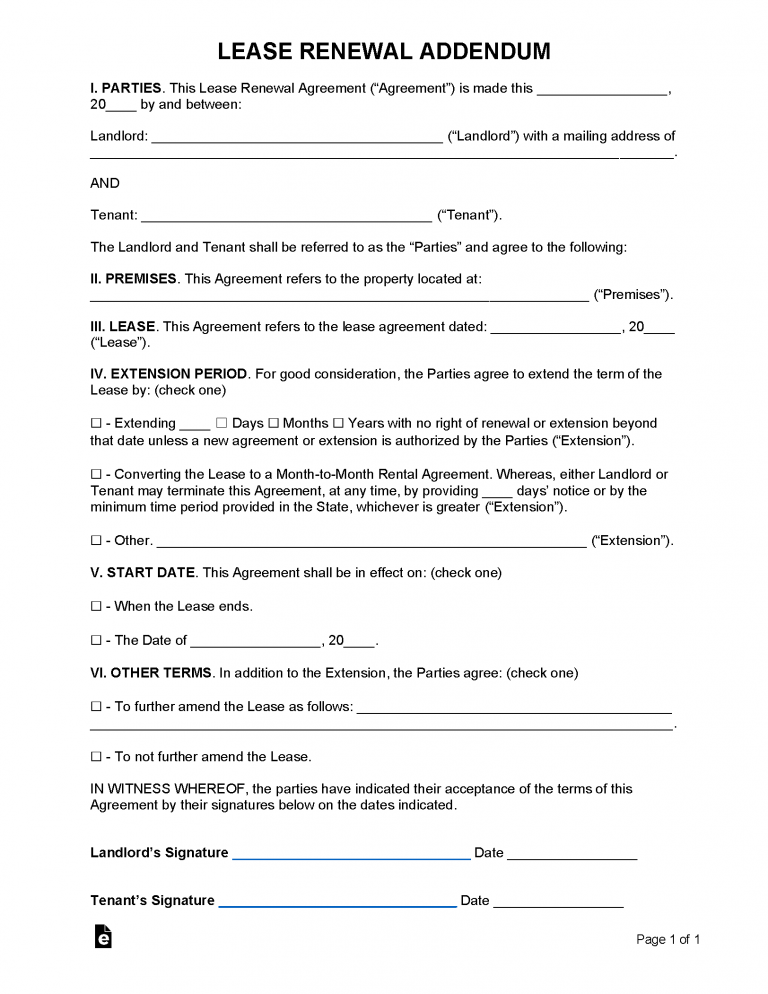 Free Lease Renewal Addendum Template PDF WORD RTF