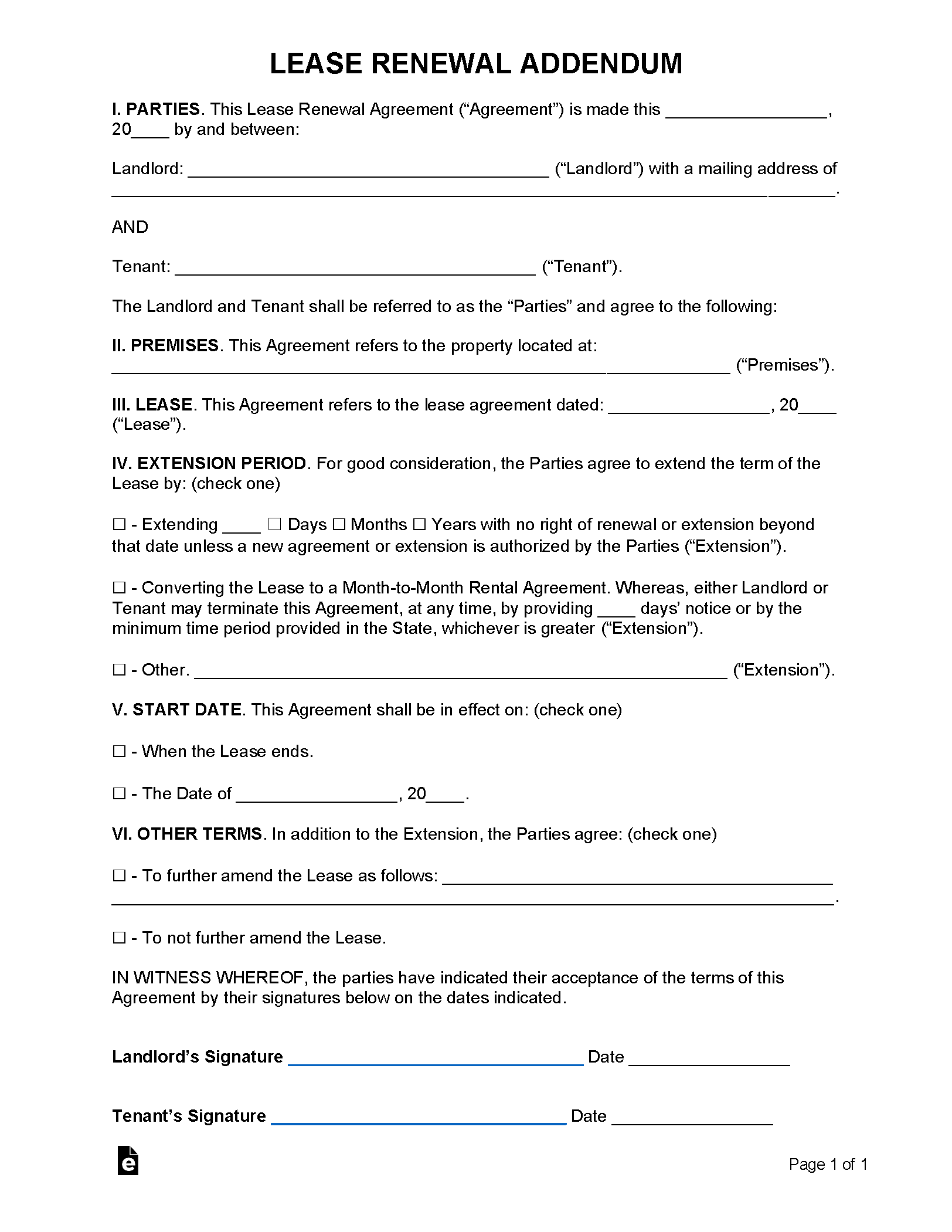 Free Lease Renewal Addendum - Template | PDF | WORD | RTF