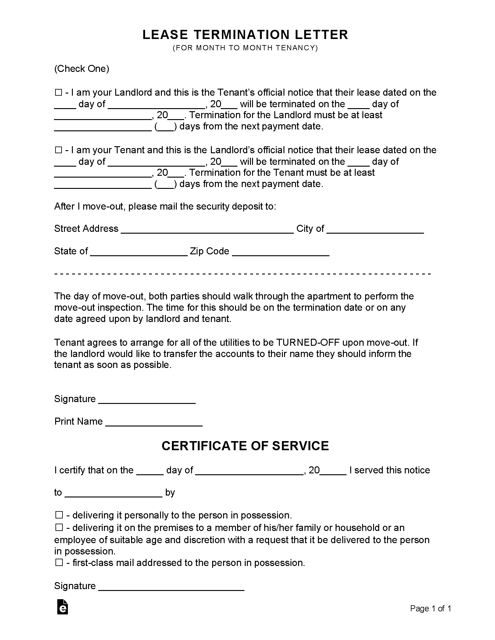 Month To Month Lease Termination Template