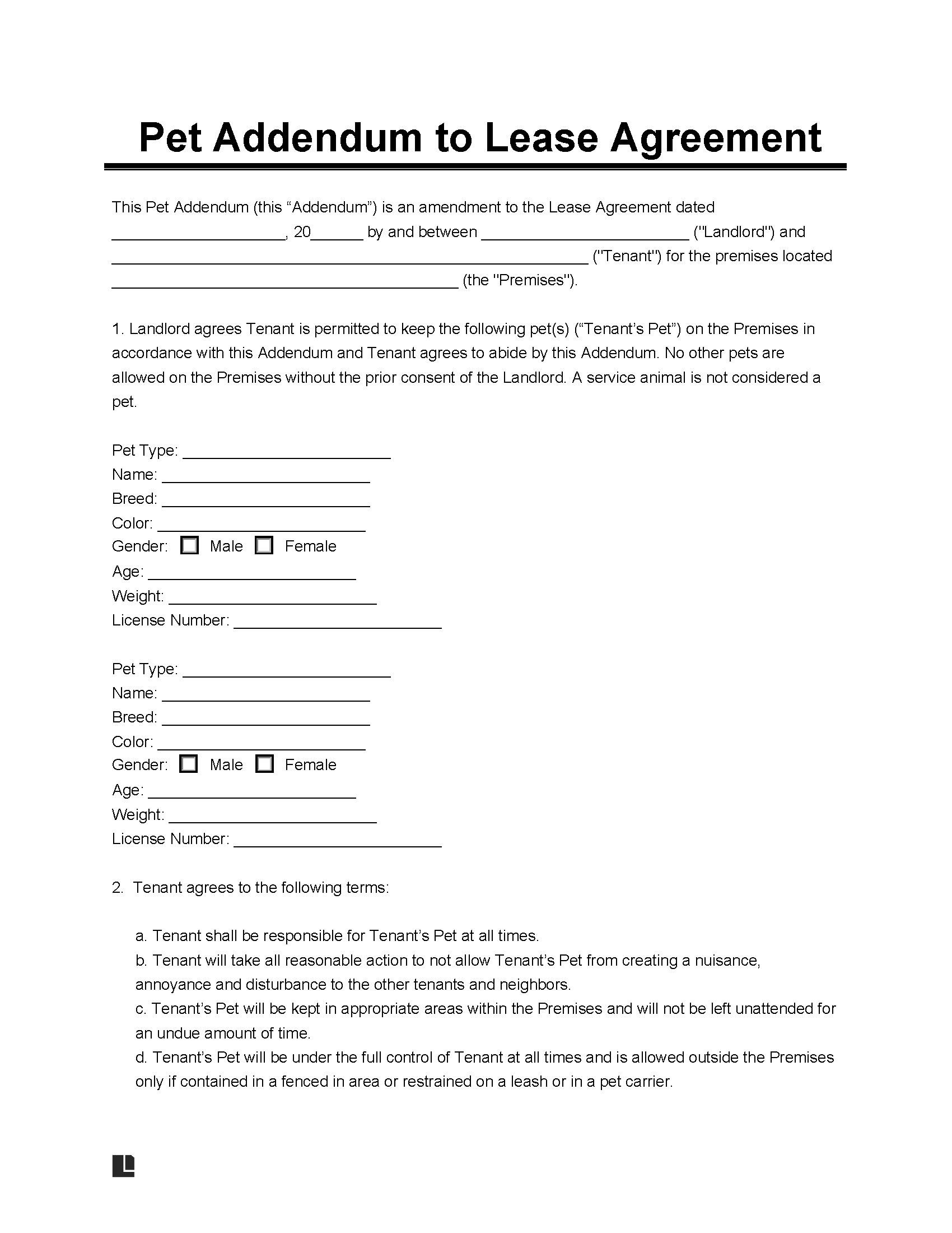 Free Pet Lease Addendum Template PDF WORD RTF
