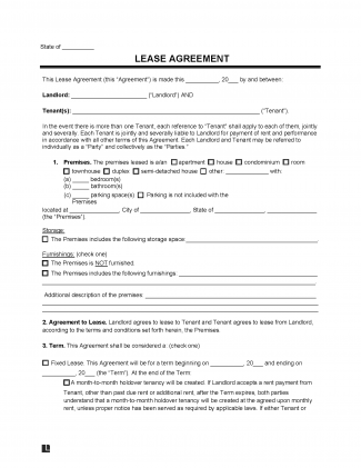 Free Standard Lease Agreement Template | 1-Year Term | PDF | WORD | RTF