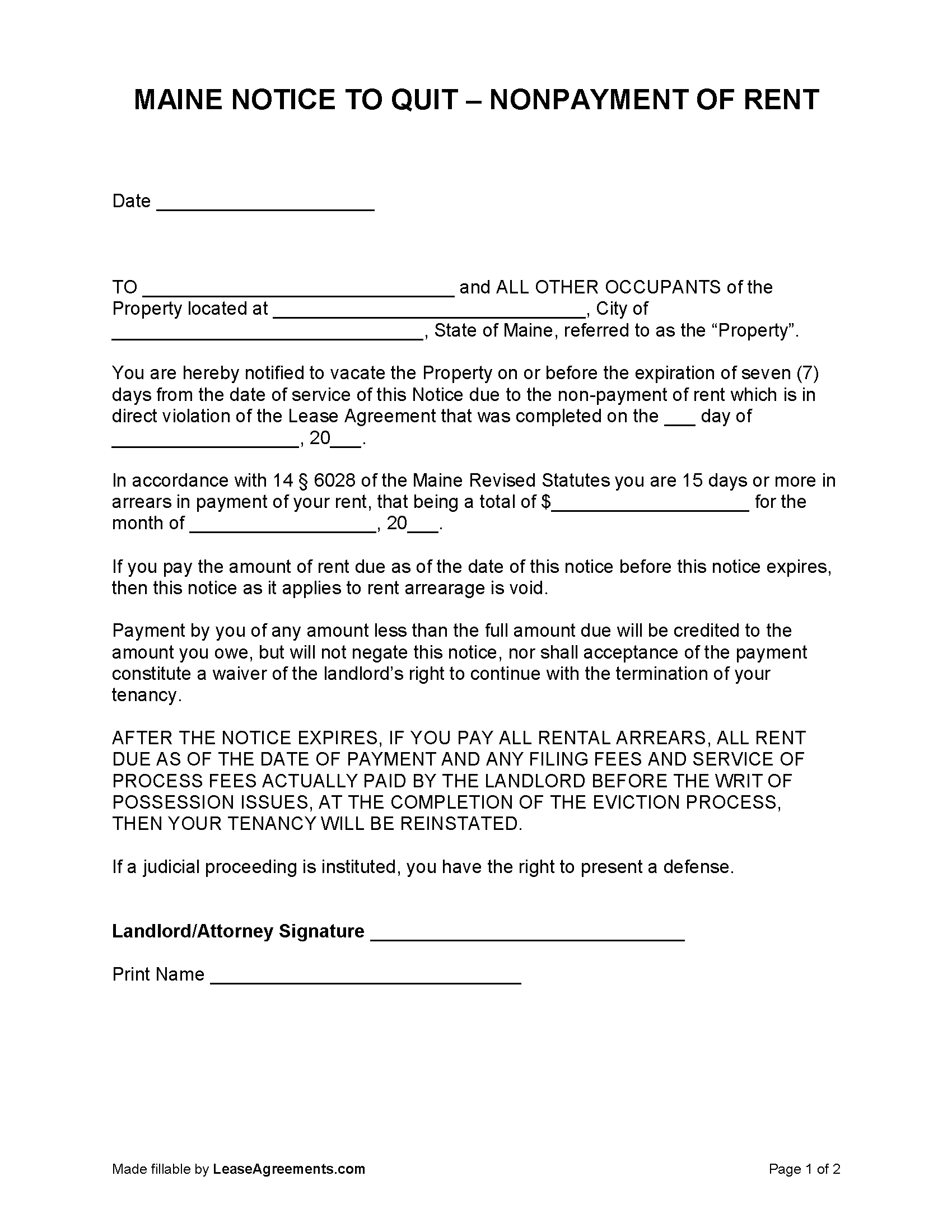 Free Maine Lease Agreement Templates (6) | PDF | WORD | RTF