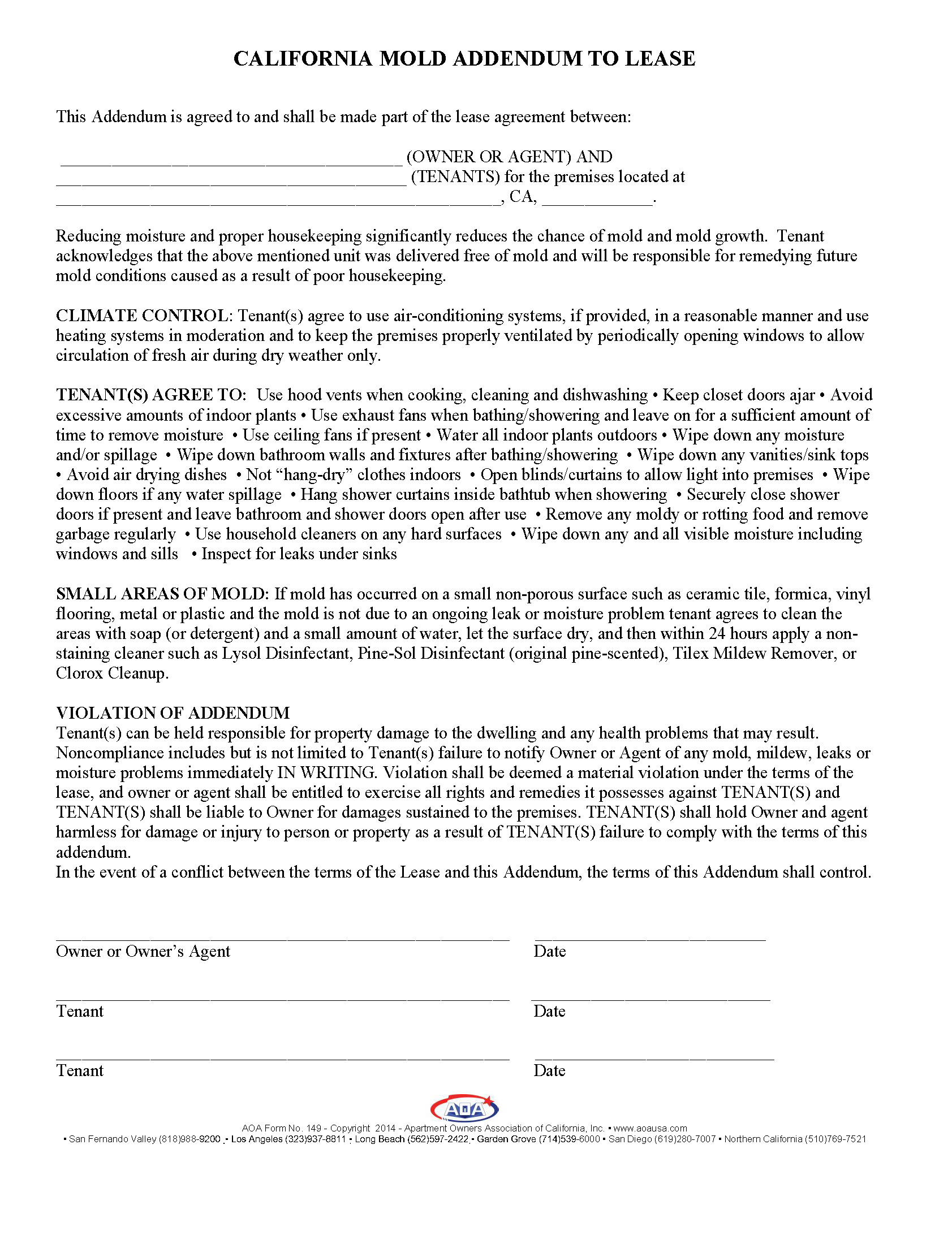 Free Mold Lease Addendum Template PDF