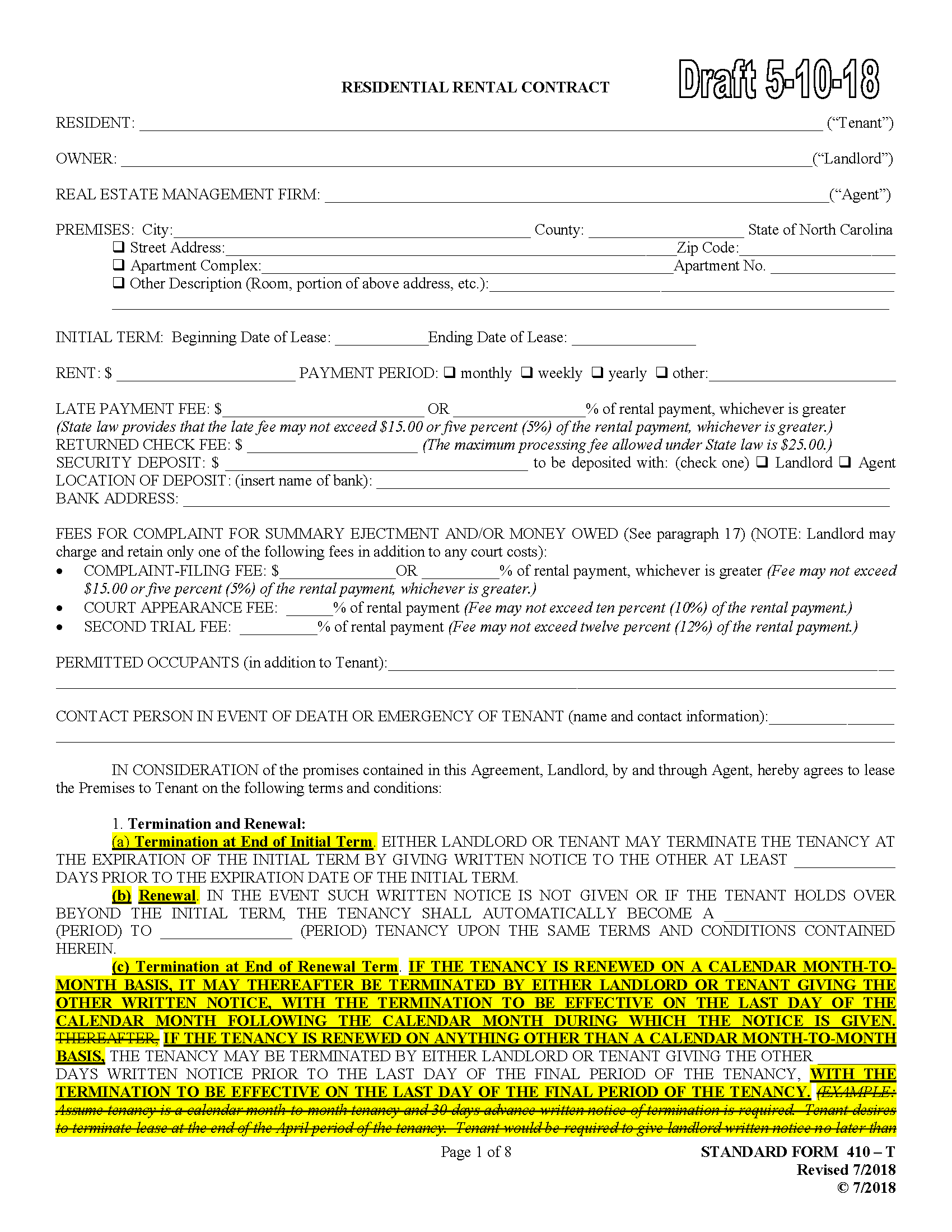 Free North Carolina Standard Residential Lease Agreement | PDF | WORD | RTF