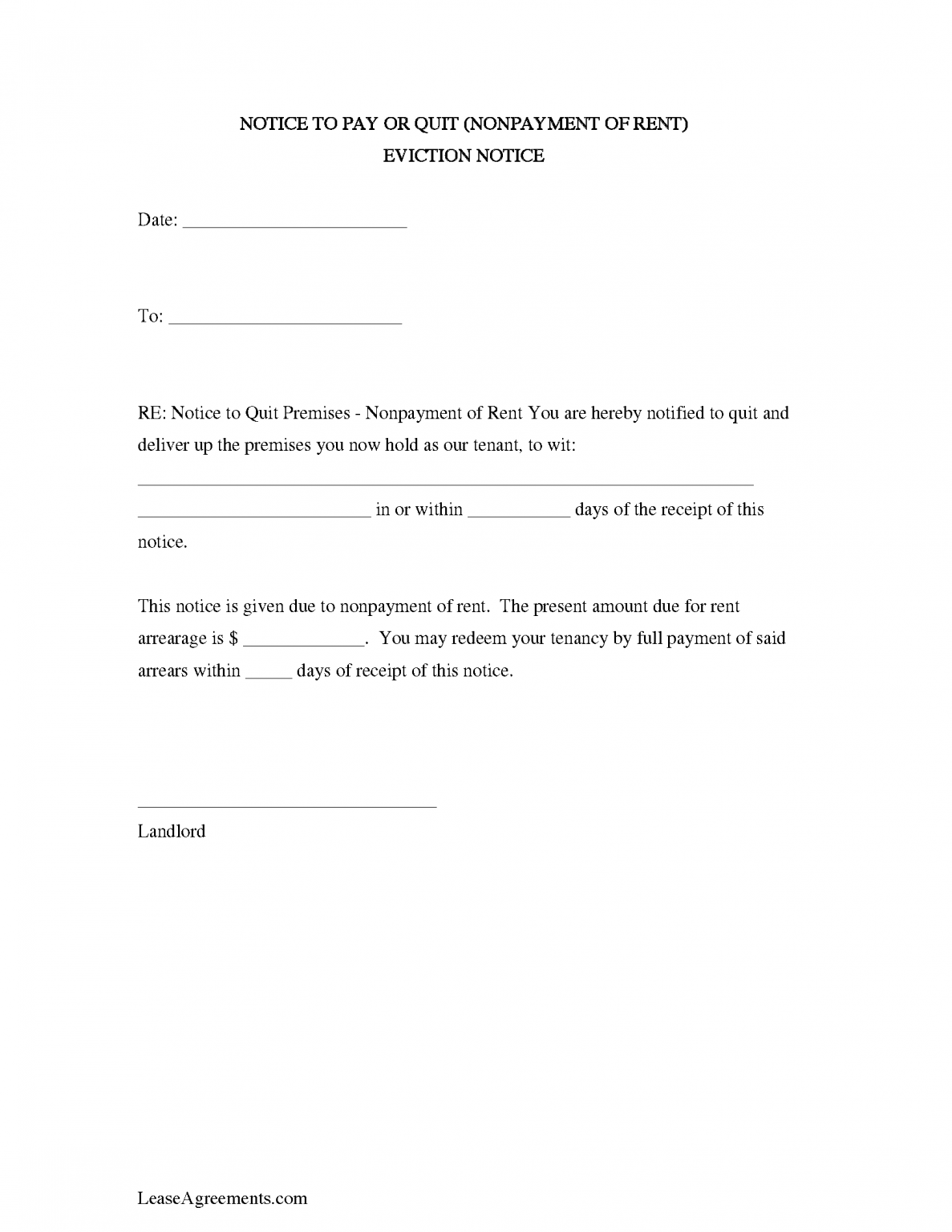 Eviction Notice Template (Notice to Quit)