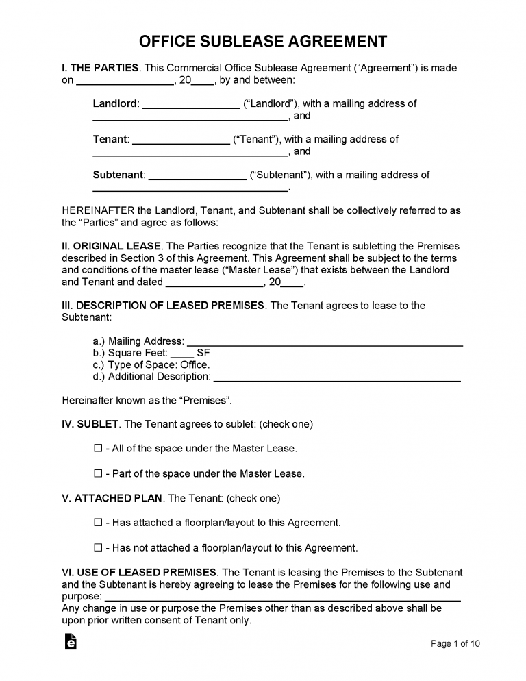 Free Office Sublease Agreement Template 