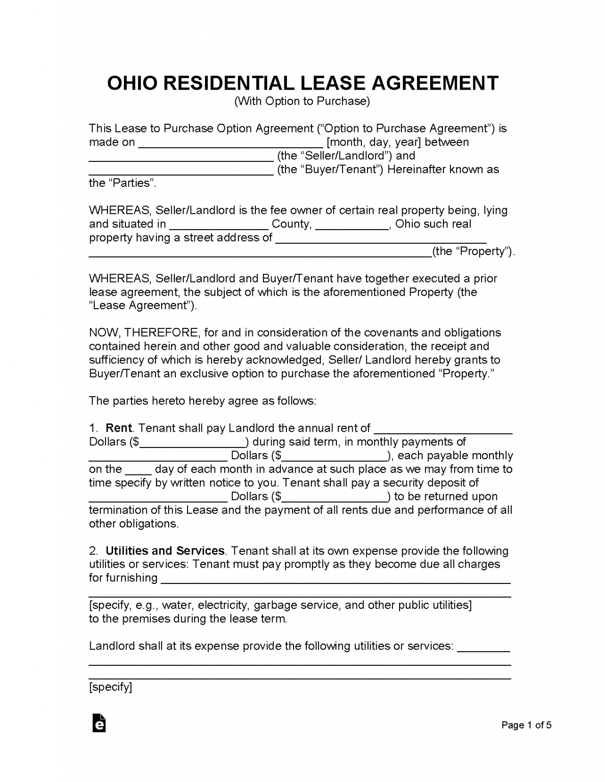Free Ohio Lease Agreement Templates (6) PDF WORD RTF