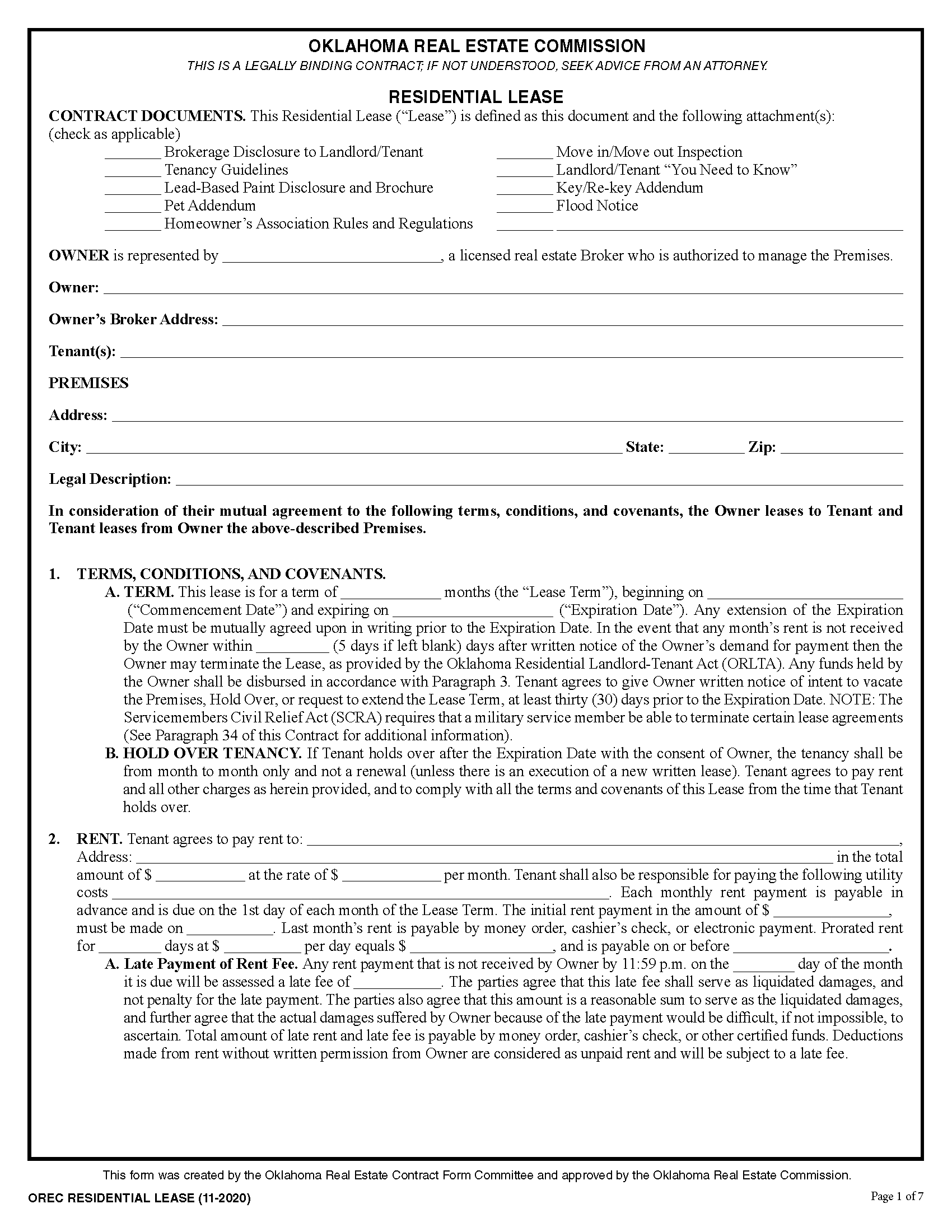 Free Oklahoma Standard Residential Lease Agreement PDF WORD RTF