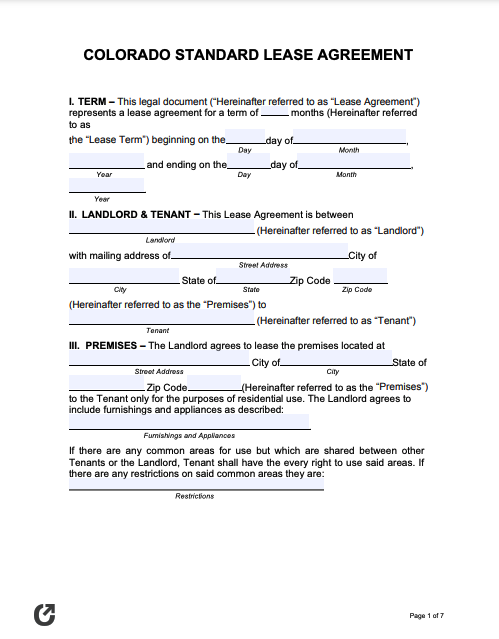 Free Colorado Standard Residential Lease Agreement | PDF | WORD | RTF
