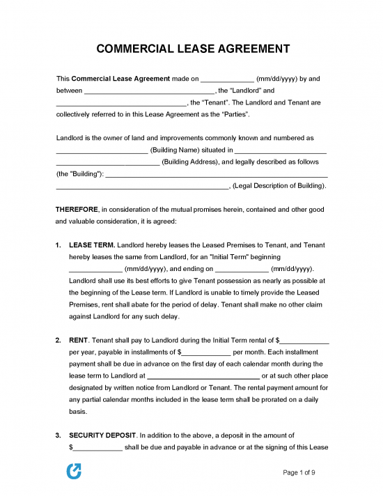 Free Commercial Lease Agreement Template | PDF | WORD | RTF