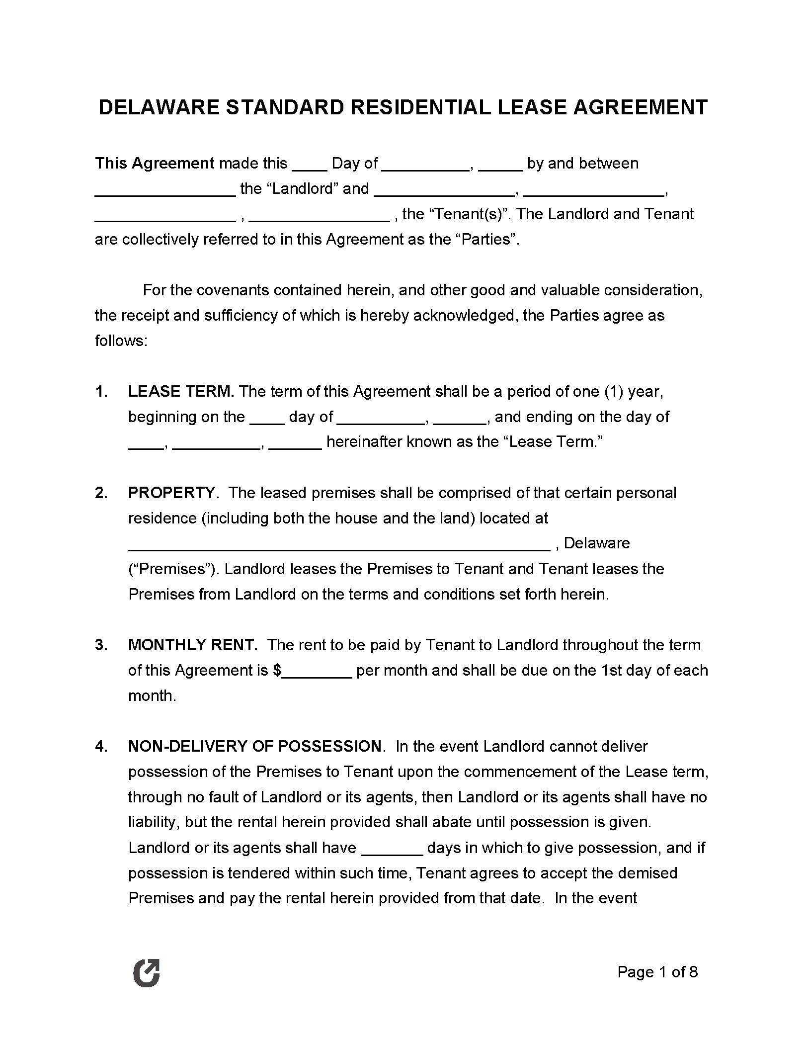 Free Delaware Standard Residential Lease Agreement | PDF | WORD | RTF