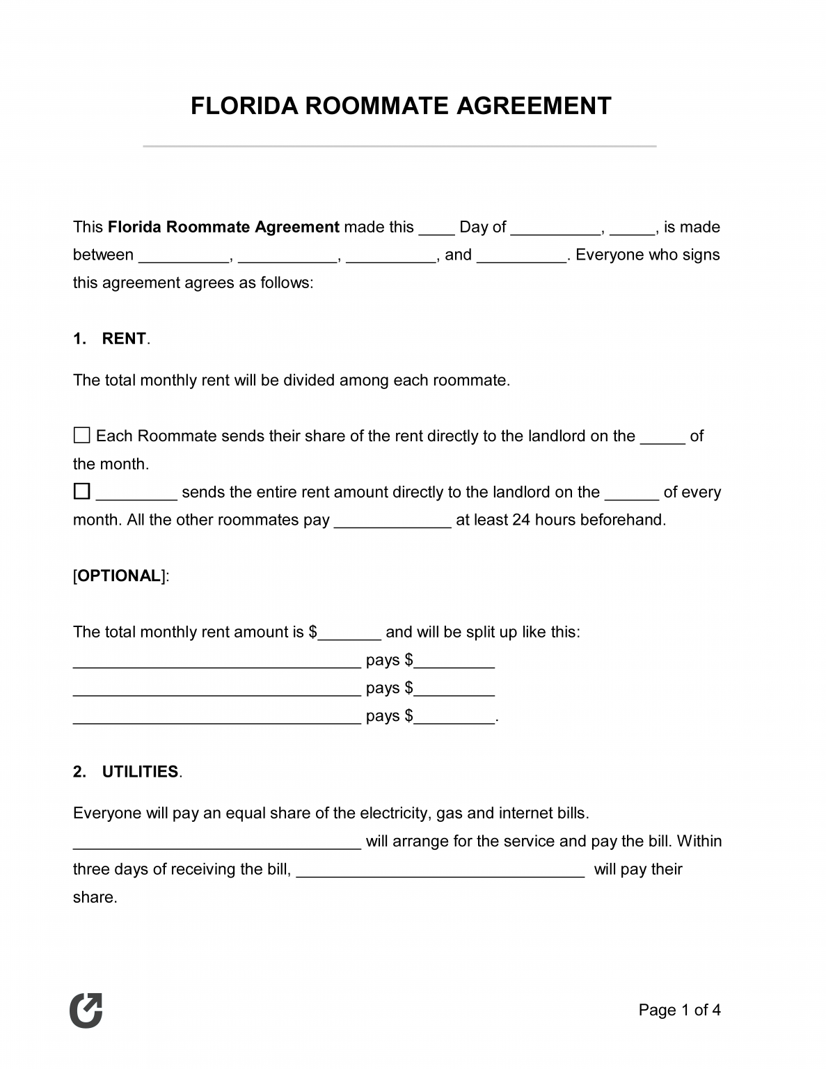 Free Florida Roommate Agreement Template | PDF | WORD | RTF