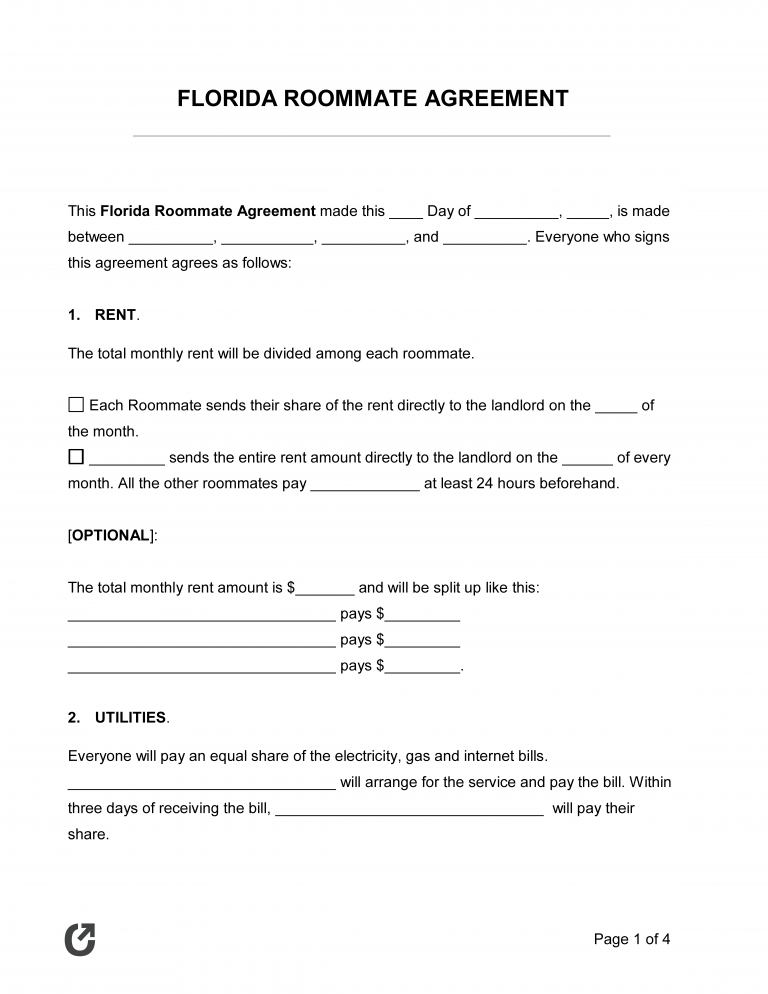 Free Florida Roommate Agreement Template | PDF | WORD | RTF