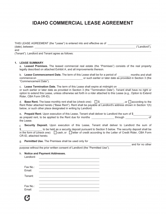 Free Idaho Commercial Lease Agreement Template | PDF | WORD | RTF