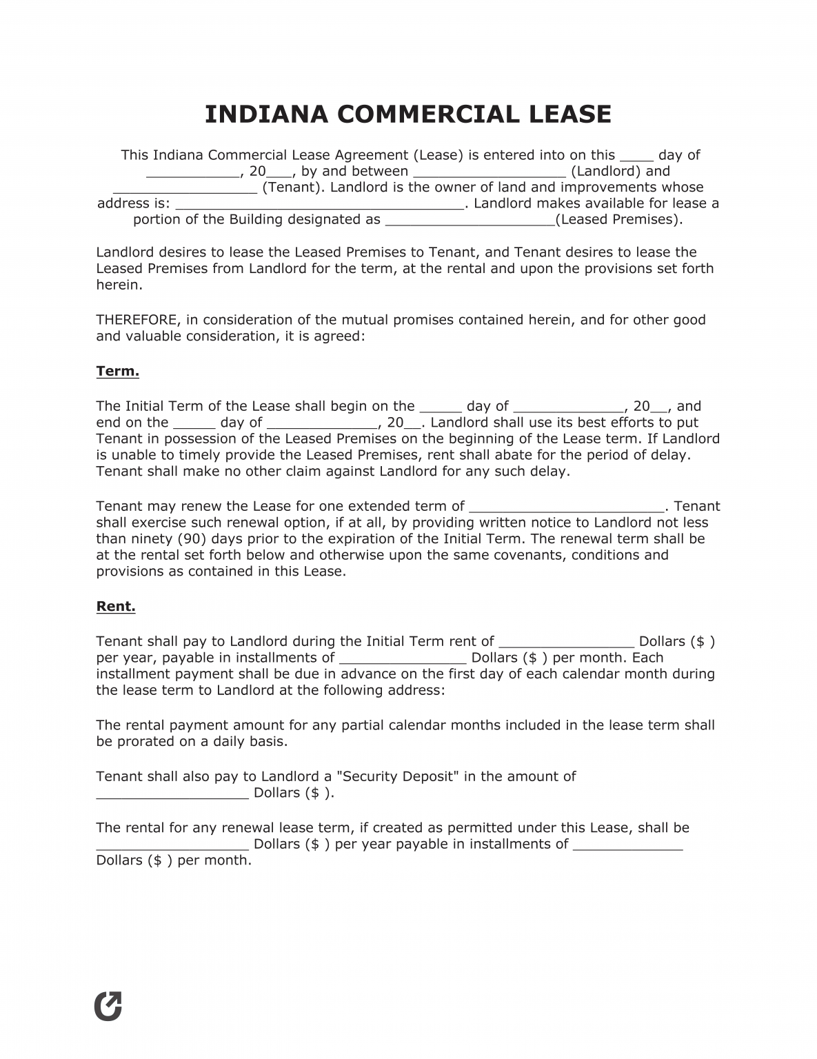 Free Indiana Commercial Lease Agreement Template PDF WORD RTF