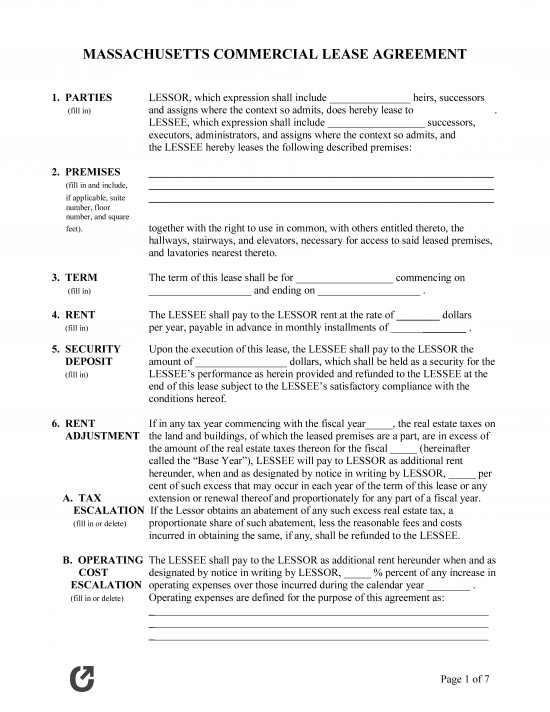 Free Massachusetts Commercial Lease Agreement Template | PDF | WORD | RTF