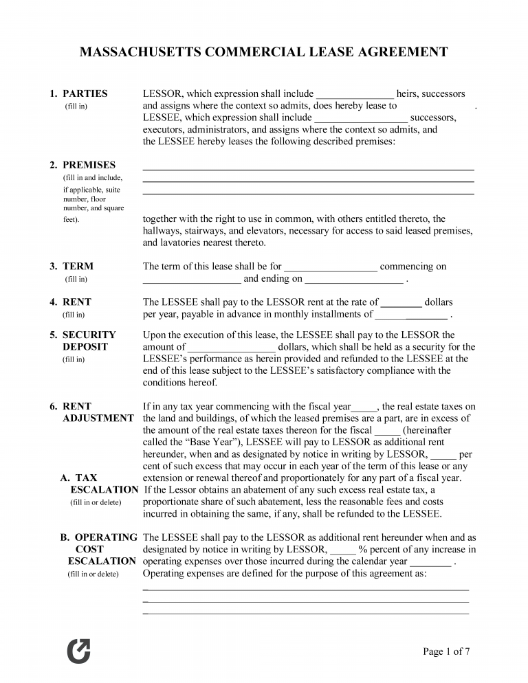 Free Massachusetts Commercial Lease Agreement Template | PDF | WORD | RTF