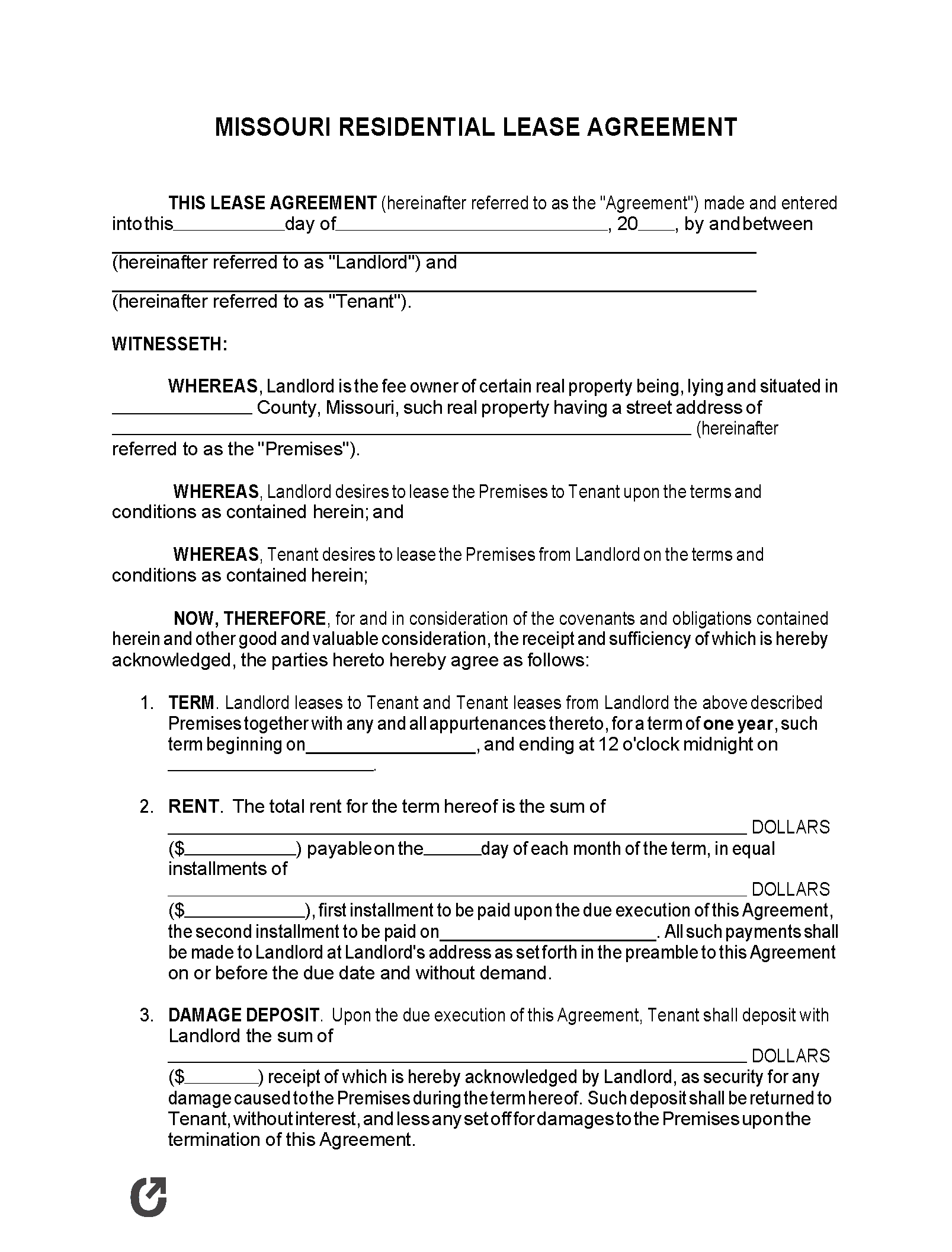 Free Missouri Standard Residential Lease Agreement | PDF | WORD | RTF