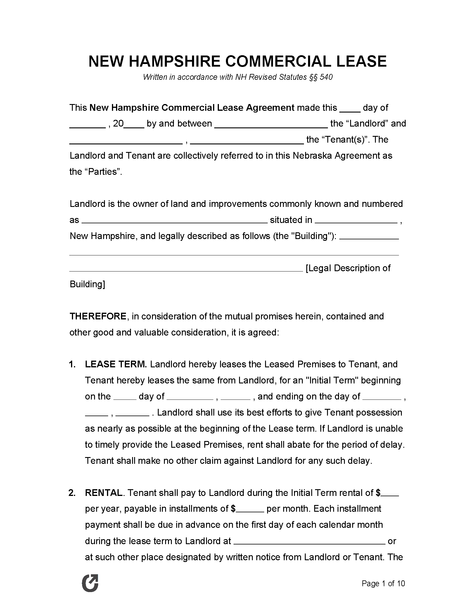 Free New Hampshire Commercial Lease Agreement Template 