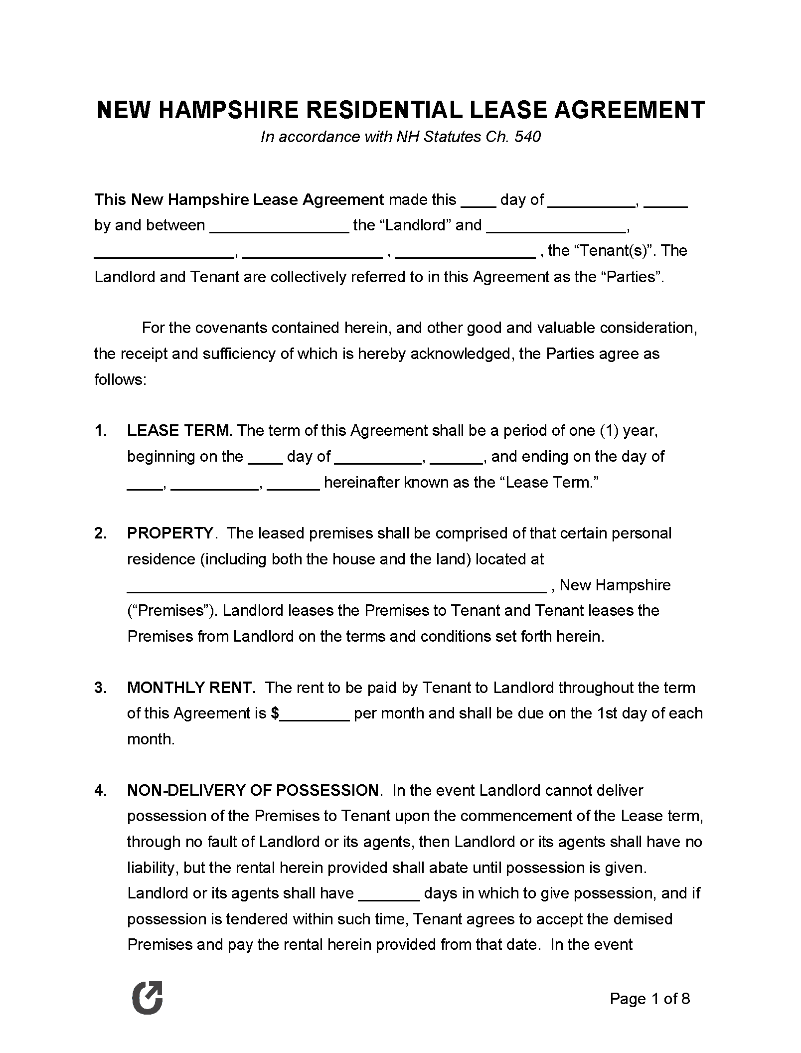 Free New Hampshire Standard Residential Lease Agreement | PDF | WORD | RTF