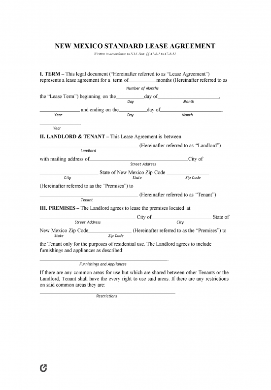Free New Mexico Standard Residential Lease Agreement | PDF | WORD | RTF