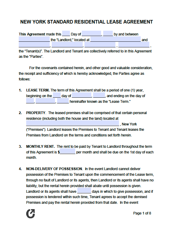 Free New York Standard Residential Lease Agreement | PDF | WORD | RTF